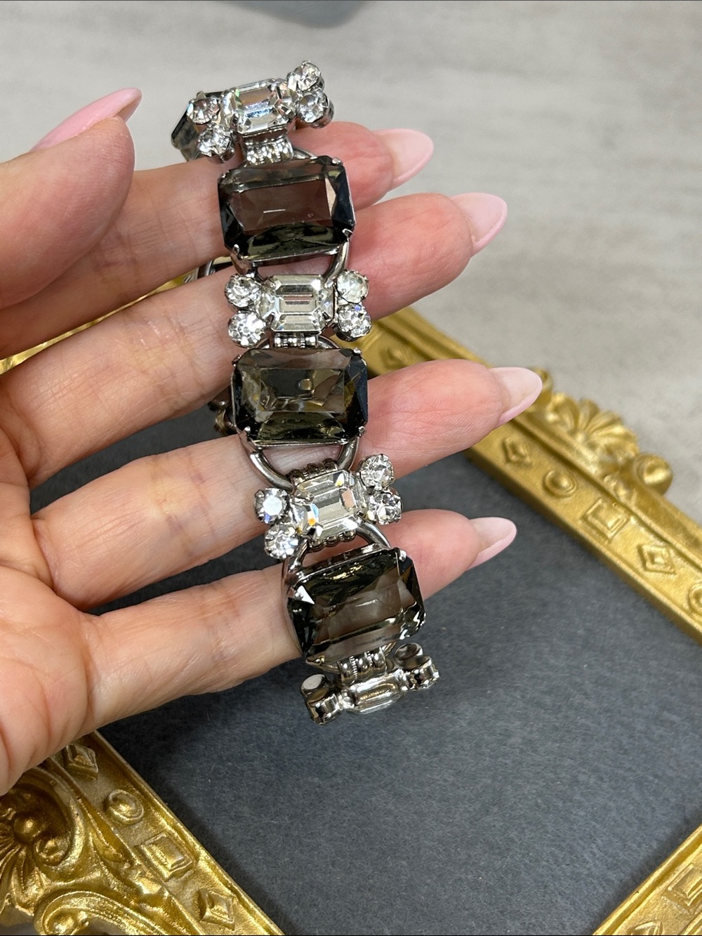 Juliana Smokey Gray and Clear Crystal 5 Link Statement Bracelet